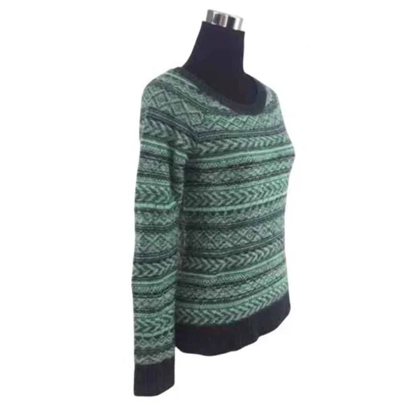 Vintage NWT American Eagle Outfitters Fair Isle Crew Neck Mint Green & Gray Cozy - Picture 3 of 7
